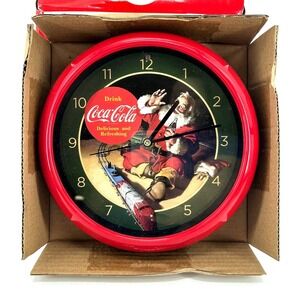 Coca-Cola 12 Christmas Carol Sound Clock Santa Train Light Sensor CCSCT Red 8in